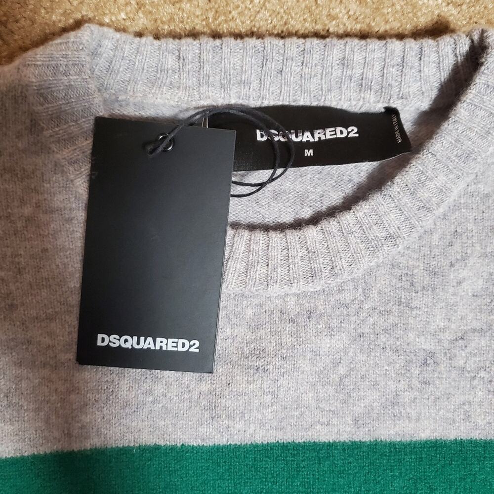 NWT$550 DSQUARED2 Mens 100% Wool Red Black Green Stripe Crewneck Sweater Sz Med - Picture 11 of 11